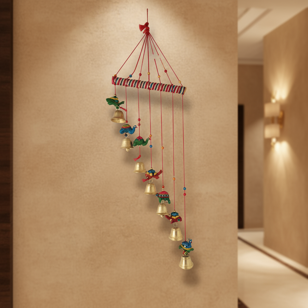 Auspicious Indian folk art turtle wall hanging with hand-painted colorful patterns symbolizing prosperity and longevity