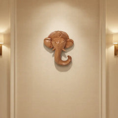 Hand-Carved Wooden Ganesha Elephant Head Wall Hanging Wood Decorative