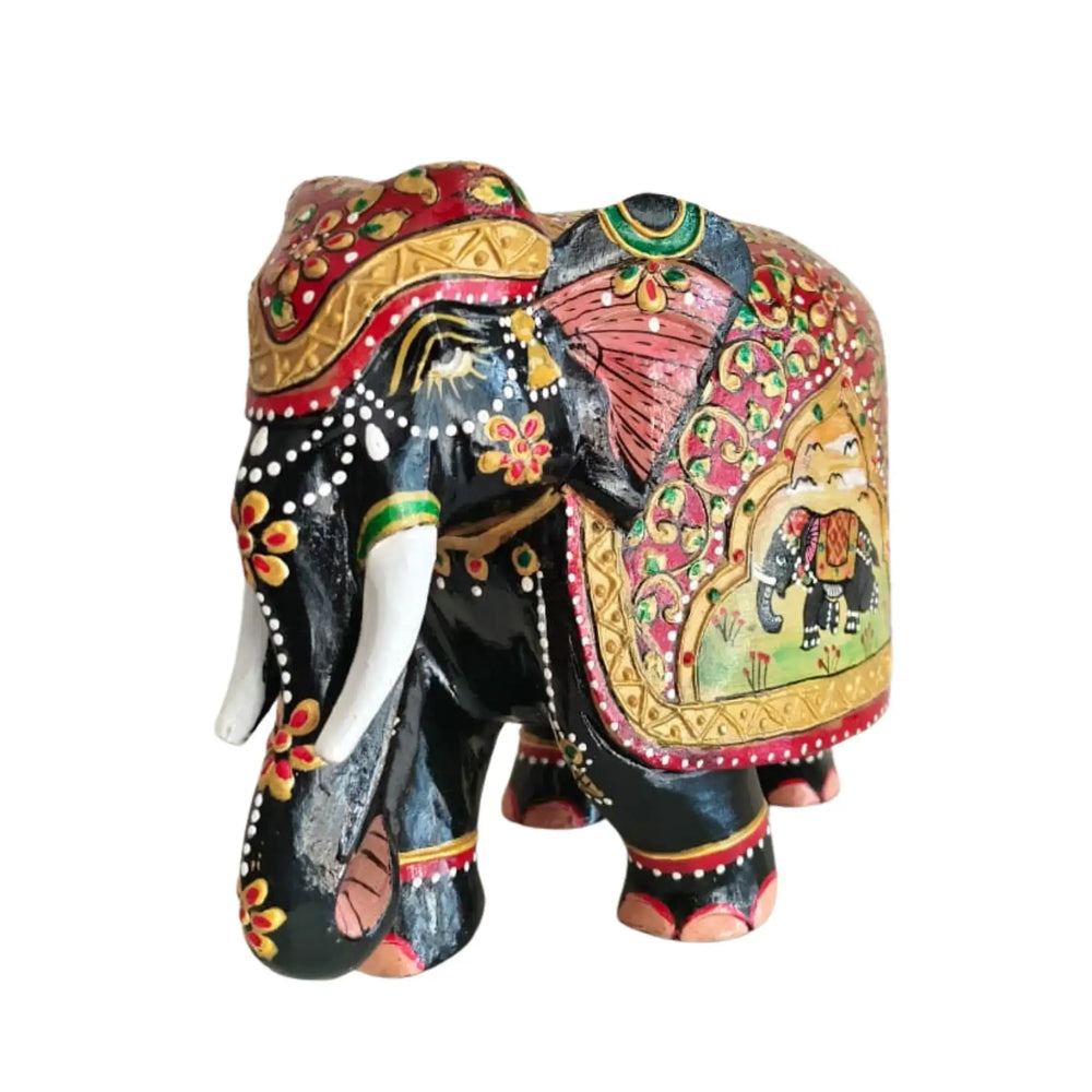 Hand-Painted Wooden Elephant with Floral Design – Artistic Home Decor maruthi handicrafts