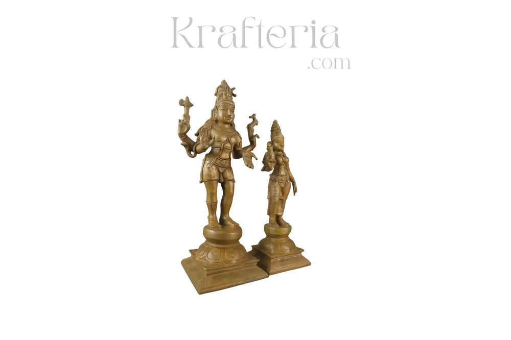 Panchaloha Parvathi & Shiva Idol Antique Finish Karthick's metal art