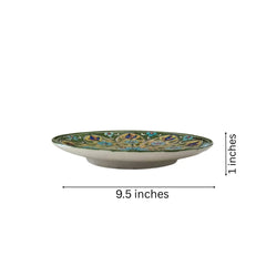 Earthy Green and Yellow Floral Medallion Wall Plate Pottery