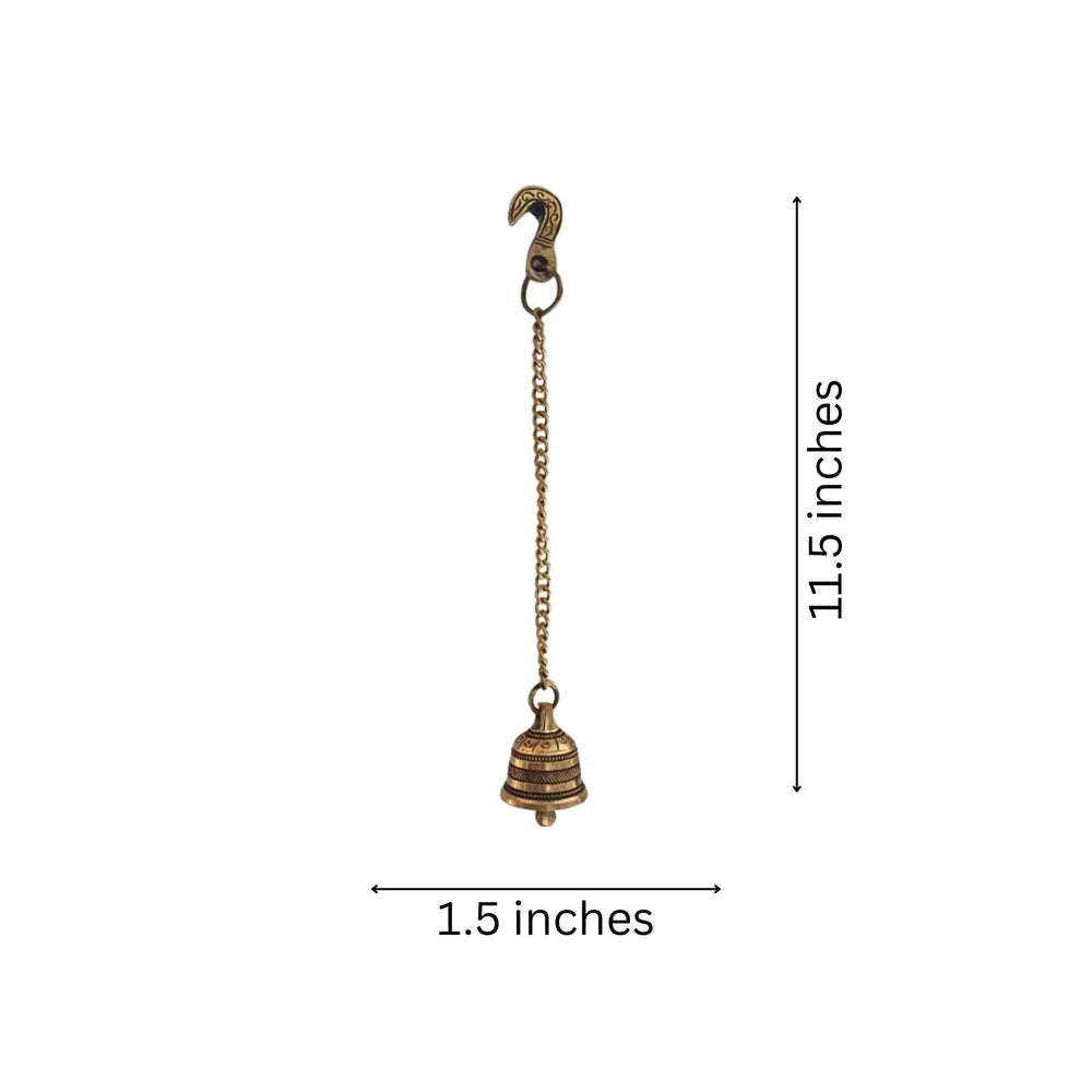 Handcrafted Antique Finish Hanging Brass Temple Bell with Chain and Hook Brass Ware