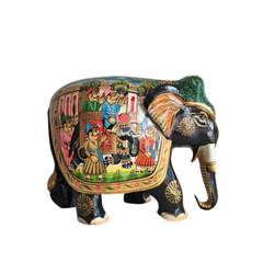 Black Painted Wooden Mughal Elephants – Elegant Decorative Figurines