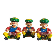 Hand-Painted Rajasthani Musician Ensemble Miniature Set Wooden Decorative