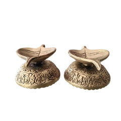 Pair of Ornate Brass Leaf-Shaped Diyas (Oil Lamps) Brass Ware