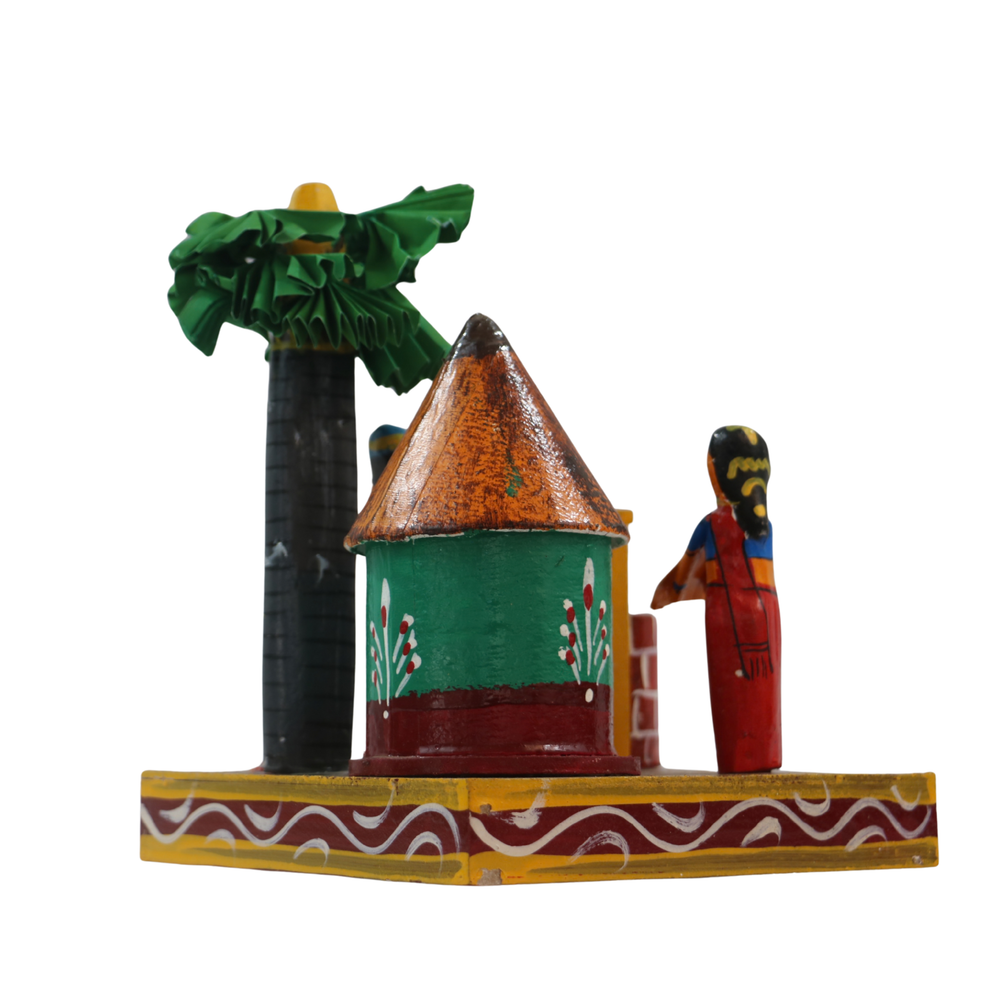 Channapatna Village Life Series – Man and Woman at Well (Wooden Toy Art) Wooden Lacquerware&toys