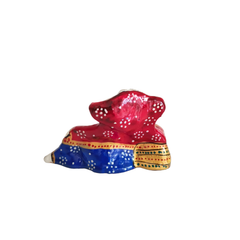 Folk Art Lord Ganesha Idol in Red, Blue, and Gold Patka Style