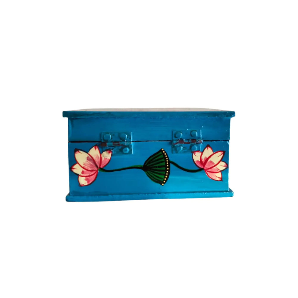 Sacred Cows and Lotus Flowers - Traditional Indian Pichwai Art Wooden Box Wood Decorative