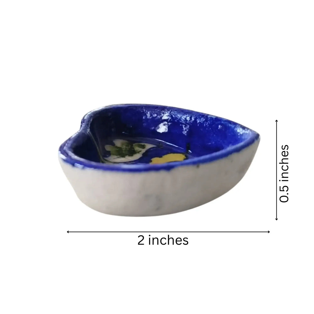 Heart-Shaped Blue Pottery Diya | Floral Oil Lamp Pottery