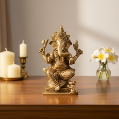 Divine Brass Lord Ganesha Idol – Symbol of Wisdom, Prosperity, and Auspicious Beginnings