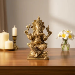 Divine Brass Lord Ganesha Idol – Symbol of Wisdom, Prosperity, and Auspicious Beginnings Brass Ware
