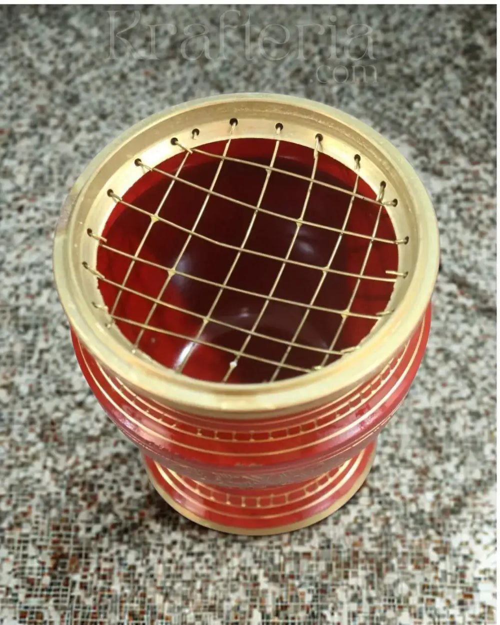 Pooja Perfection-Handcrafted Red Brass Dhoop Stand Brass Ware