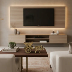 Brass Bullock Cart Figurine with Covered Canopy | Traditional Home Decor Showpiece Brass Ware