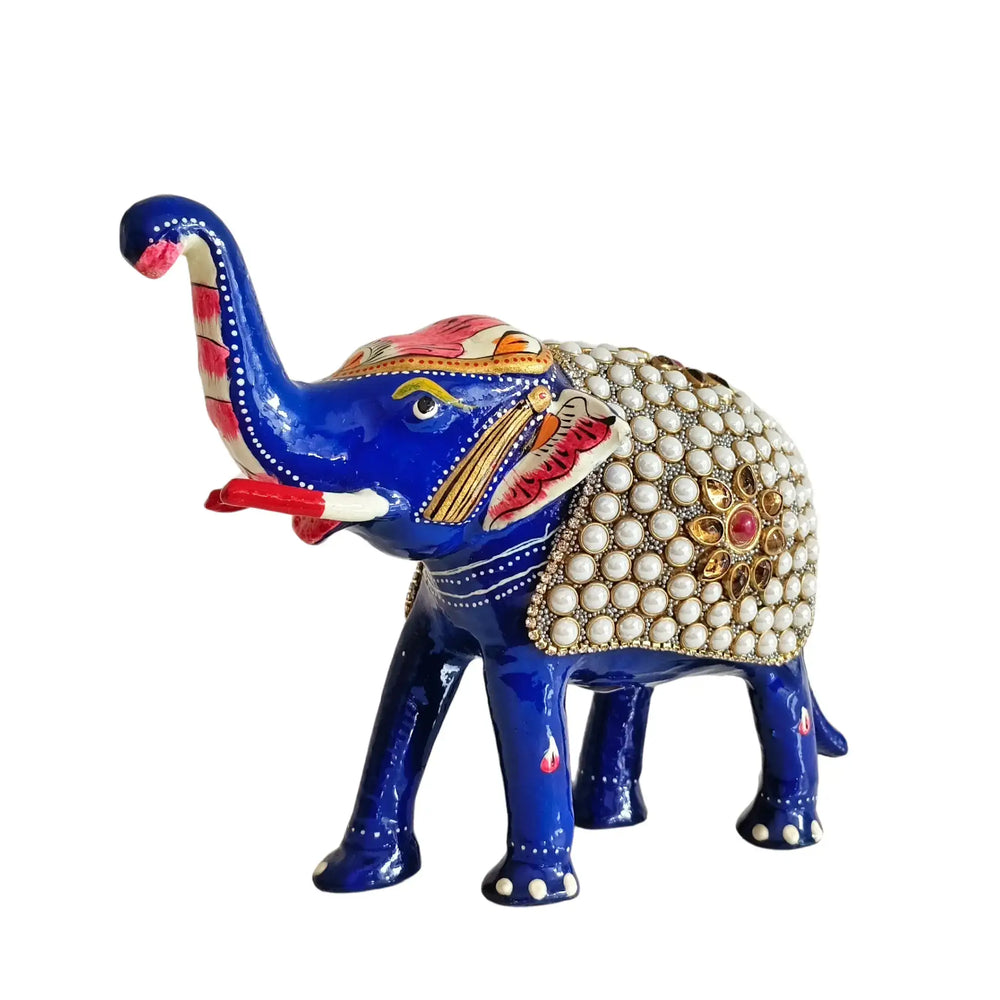 Hand-Painted Metal Elephant with Stone Inlay | Decorative Figurine maruthi handicrafts