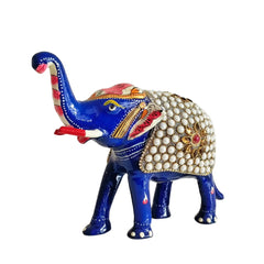 Hand-Painted Metal Elephant with Stone Inlay | Decorative Figurine maruthi handicrafts