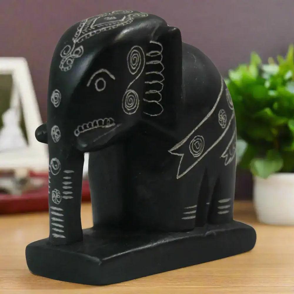 Soft Stone Elephant Showpiece – Handcrafted Decorative Figurine belur shanker