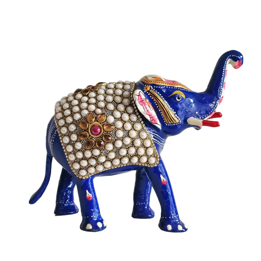 Hand-Painted Metal Elephant with Stone Inlay | Decorative Figurine maruthi handicrafts