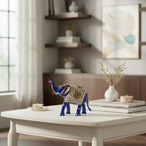 Hand-Painted Metal Elephant with Stone Inlay | Decorative Figurine maruthi handicrafts