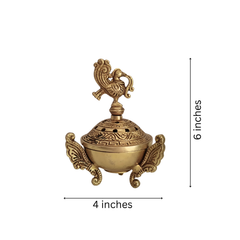 Ornate Handcrafted Brass Peacock Dhoop Dani / Incense Burner with Antique Finish