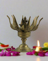 Handcrafted Brass Ganesh Idol Seated on Lotus Flower
