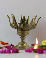 Handcrafted Brass Ganesh Idol Seated on Lotus Flower