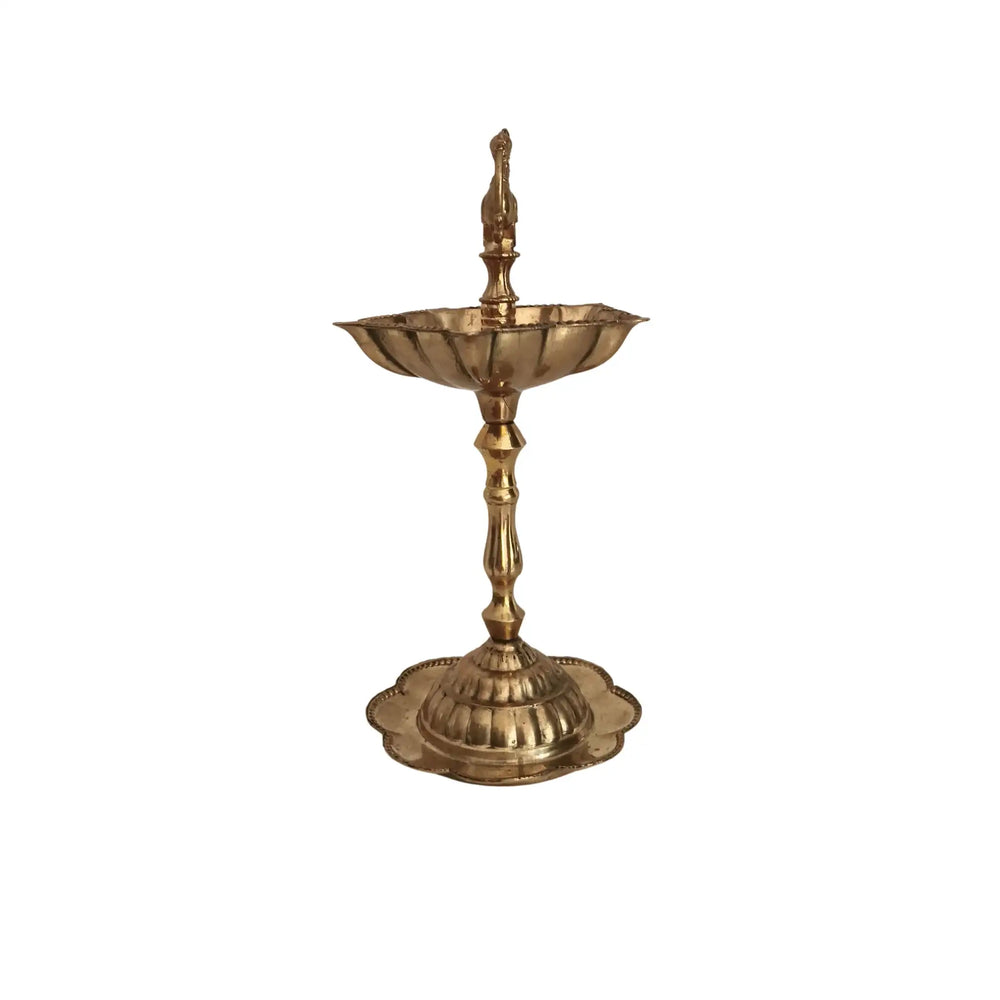 Elegant Traditional Brass Diya Stands (Kuthu Vilakku) with Peacock Finials Brass Ware