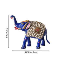 Hand-Painted Metal Elephant with Stone Inlay | Decorative Figurine