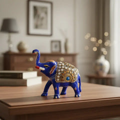 Hand-Painted Metal Elephant with Stone Inlay | Decorative Figurine maruthi handicrafts