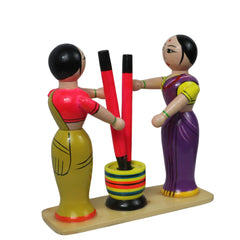 Traditional Channapatna wooden dhankutni hand-painted by artisans