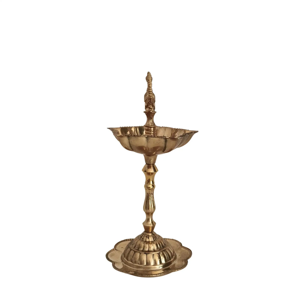 Elegant Traditional Brass Diya Stands (Kuthu Vilakku) with Peacock Finials Brass Ware