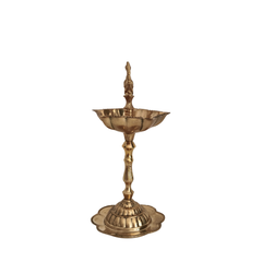 Elegant Traditional Brass Diya Stands (Kuthu Vilakku) with Peacock Finials