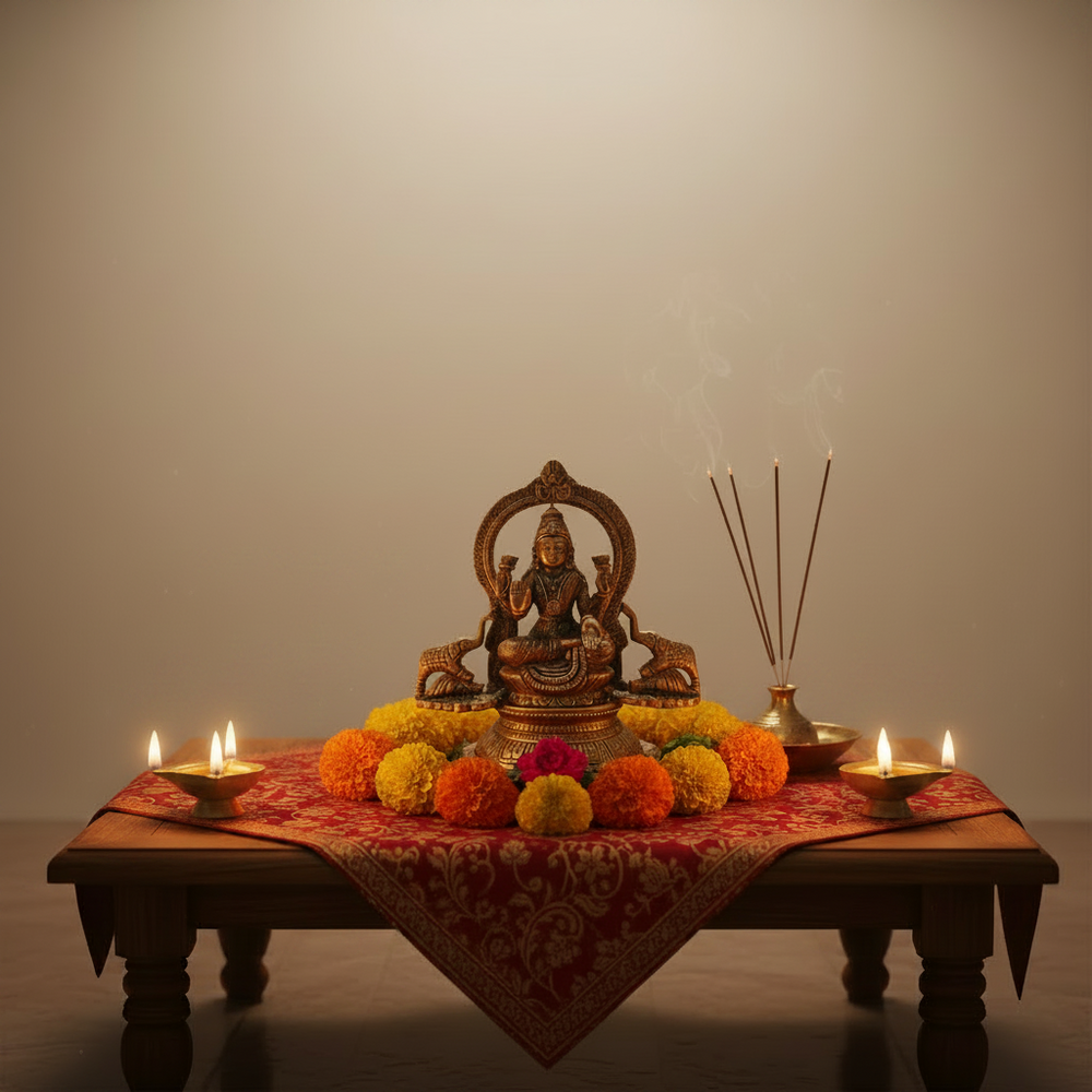 Traditional Goddess Lakshmi Seated on Lotus with Elephants Statue for Wealth & Prosperity Brass Artwork