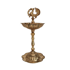 Elegant Traditional Brass Diya Stands (Kuthu Vilakku) with Peacock Finials Brass Ware