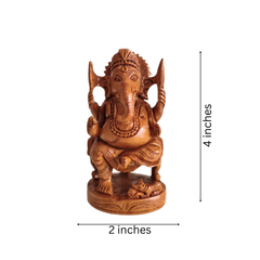 Hand-Carved Wooden Ganesha Statue on Throne