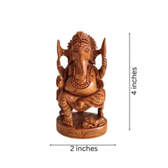 Hand-Carved Wooden Ganesha Statue on Throne Wood Decorative