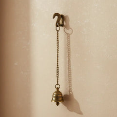 Handcrafted Antique Finish Hanging Brass Temple Bell with Chain and Hook Brass Ware