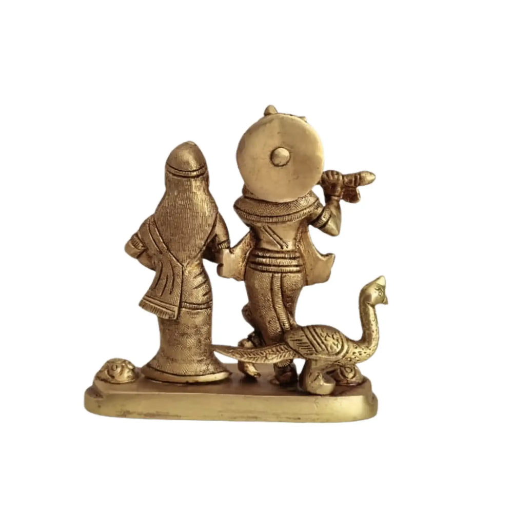 Brass Radha Krishna Idol with Flute and Peacock – Symbol of Eternal Love and Devotion Brass Ware