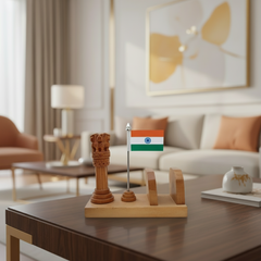 Wooden Ashoka Pillar Paper Stand | Handcrafted Desk Organizer
