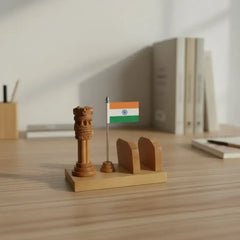 Wooden Ashoka Pillar Paper Stand | Handcrafted Desk Organizer maruthi handicrafts