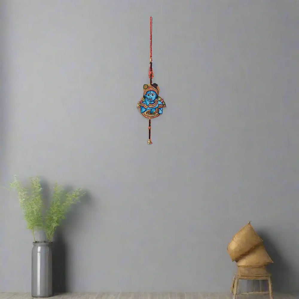 Hand-Painted Lord Krishna Leather Wall Hanging Paintings
