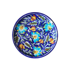 Hand-Painted Blue Floral Quartz Wall Plate Pottery