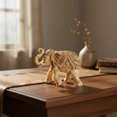 Intricately Carved Resin Elephant Figurine with Traditional Saddle Wood Decorative
