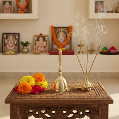 Traditional Golden Brass Puja Bell / Ghanti for Worship Brass Ware