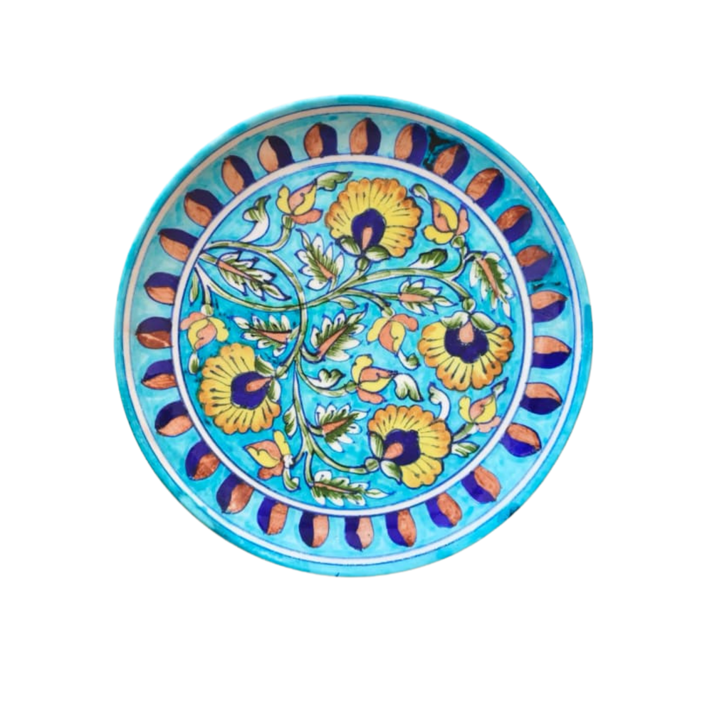 Hand-Painted Floral Motif Decorative Wall Plate Pottery