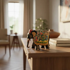 Black Painted Wooden Mughal Elephants – Elegant Decorative Figurines maruthi handicrafts