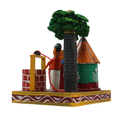 Handcrafted Channapatna village scene wooden toy art