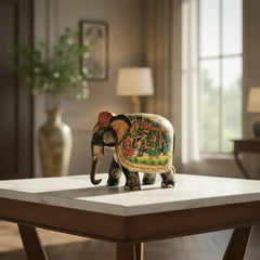 Black Painted Wooden Mughal Elephants – Elegant Decorative Figurines maruthi handicrafts