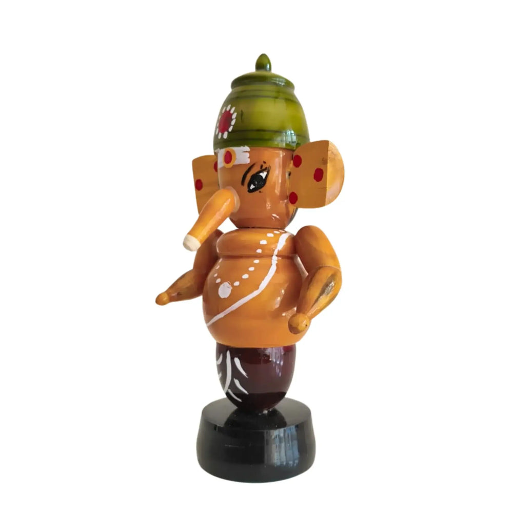 Handcrafted Wooden Ganesha Idol - Traditional Indian Home Decor Etikoppaka Lacquerware