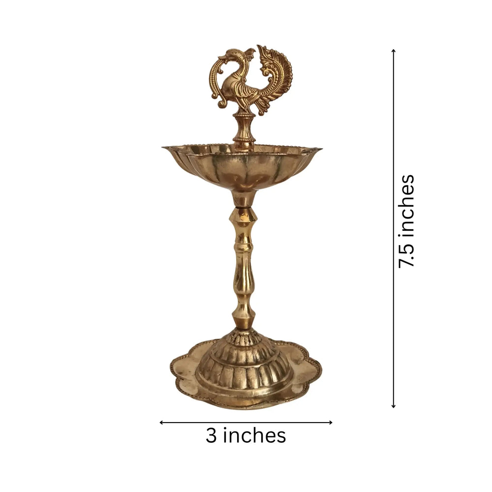 Elegant Traditional Brass Diya Stands (Kuthu Vilakku) with Peacock Finials Brass Ware