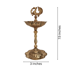 Elegant Traditional Brass Diya Stands (Kuthu Vilakku) with Peacock Finials